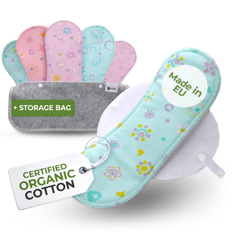 Made in EU â€“ Reusable Sanitary Pads for Light Flow (6 Pack, S+M) â€“ High-Temp Washable, Durable Cloth Period Pads for Women & Teens â€“ Breathable Organic Cotton & Secure-Fit for Menstrual Comfort